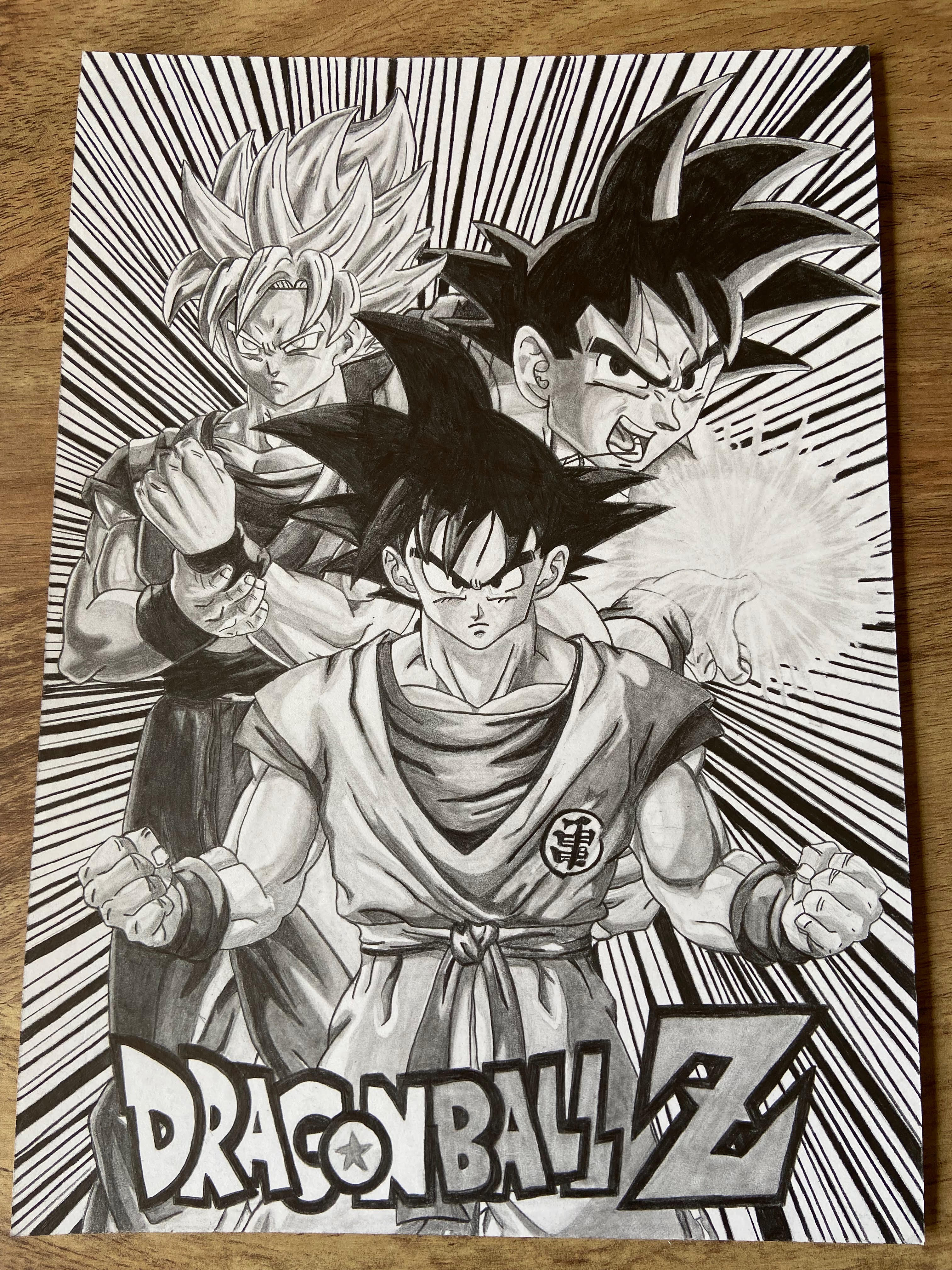 Pencil drawing of Goku from the anime series 'DragonBall Z
