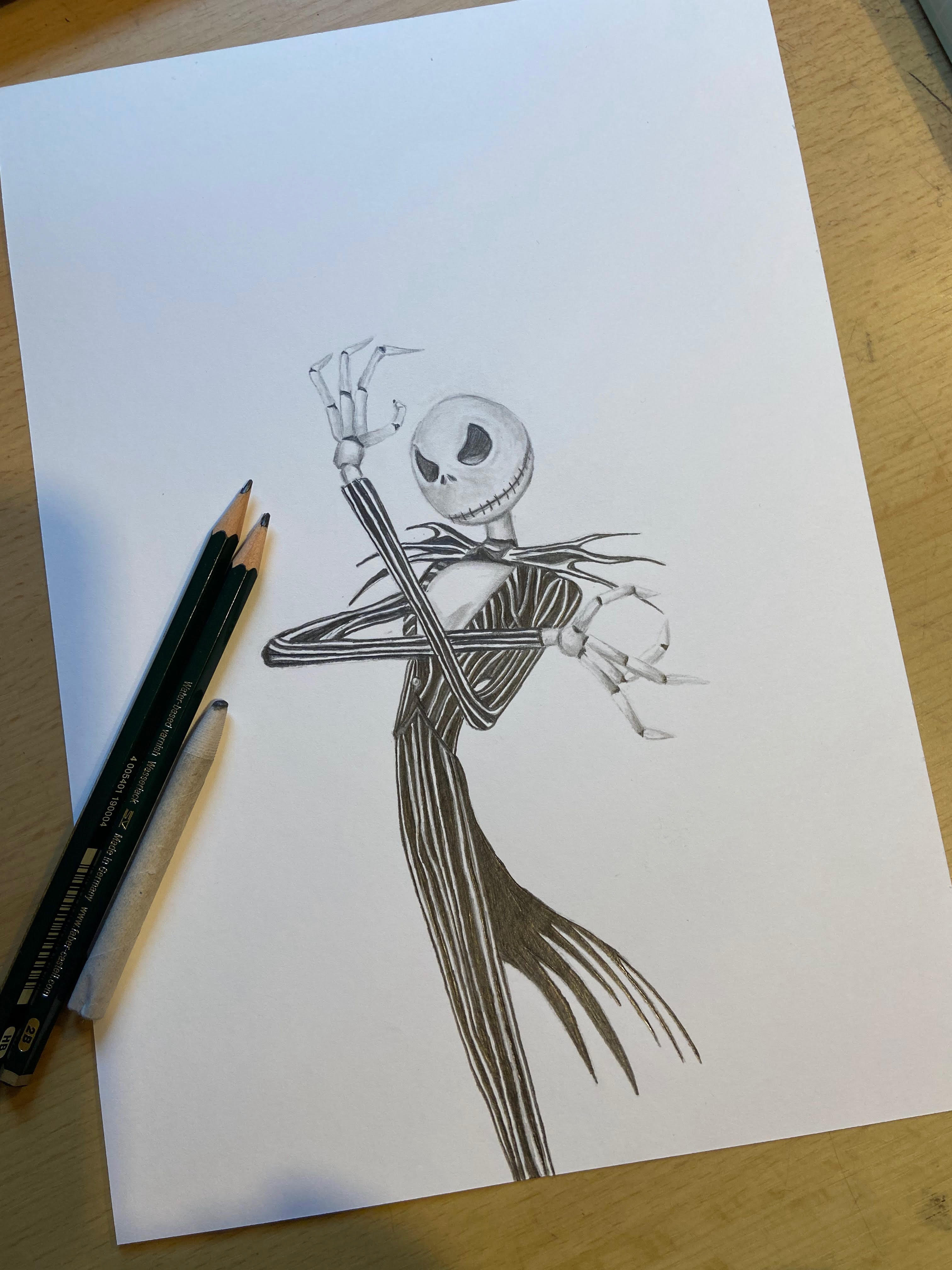 Pencil drawing of Jack Skellington from 'The Nightmare before Christmas'
