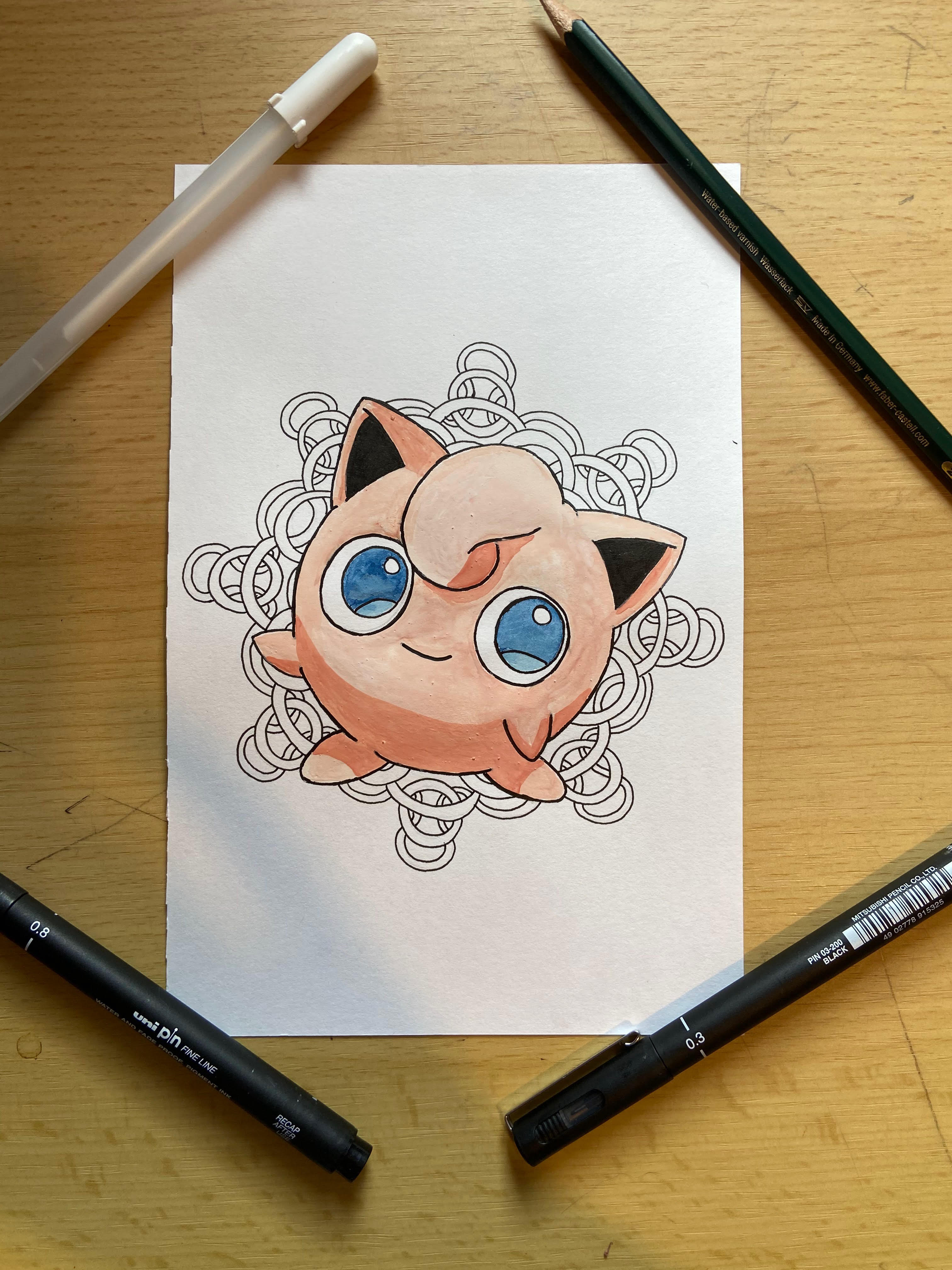Watercolour painting of the Pokemon JigglyPuff