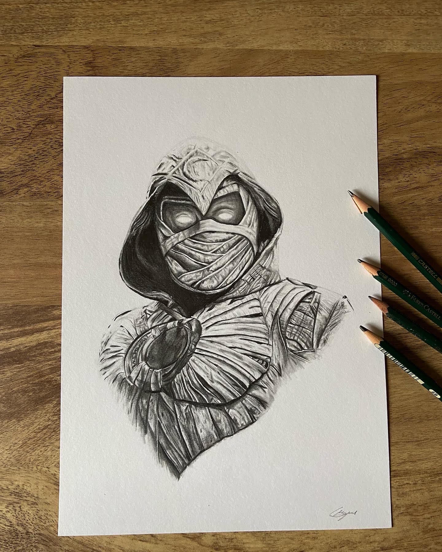 Pencil drawing of Moon Knight from the Marvel TV show 'Moon Knight'